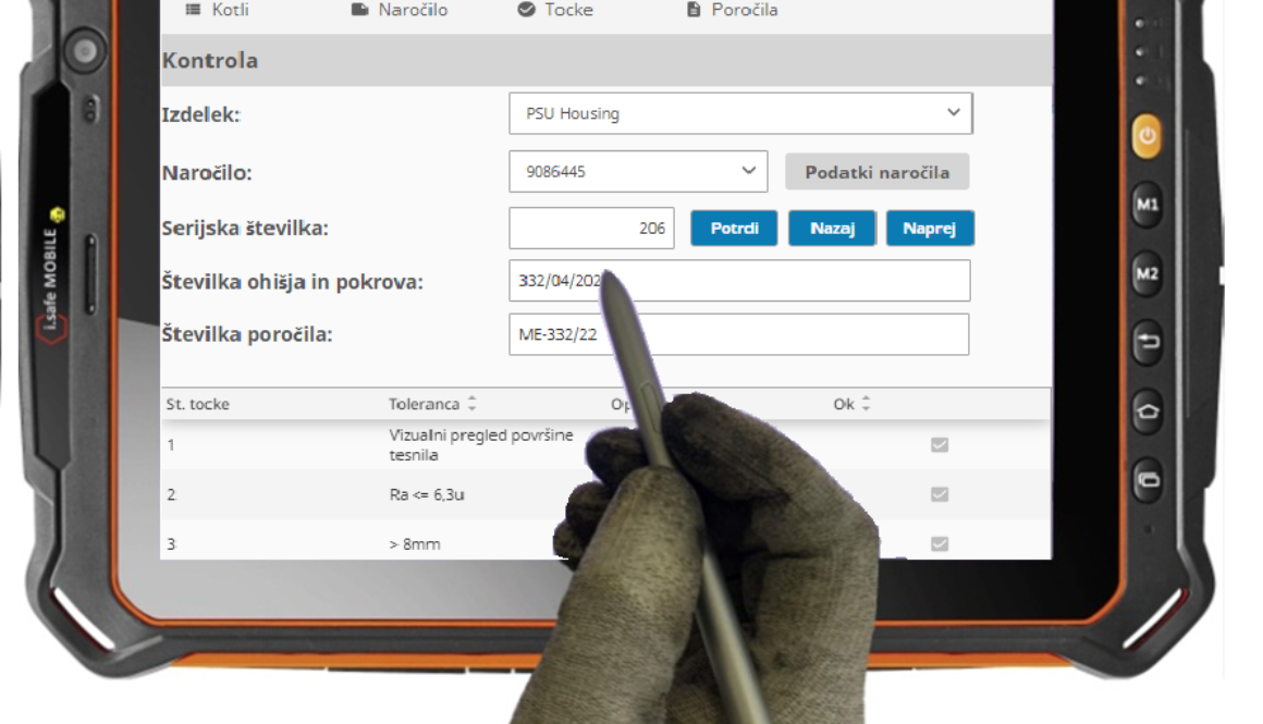 Tevel aplikacija izhodna kontrola